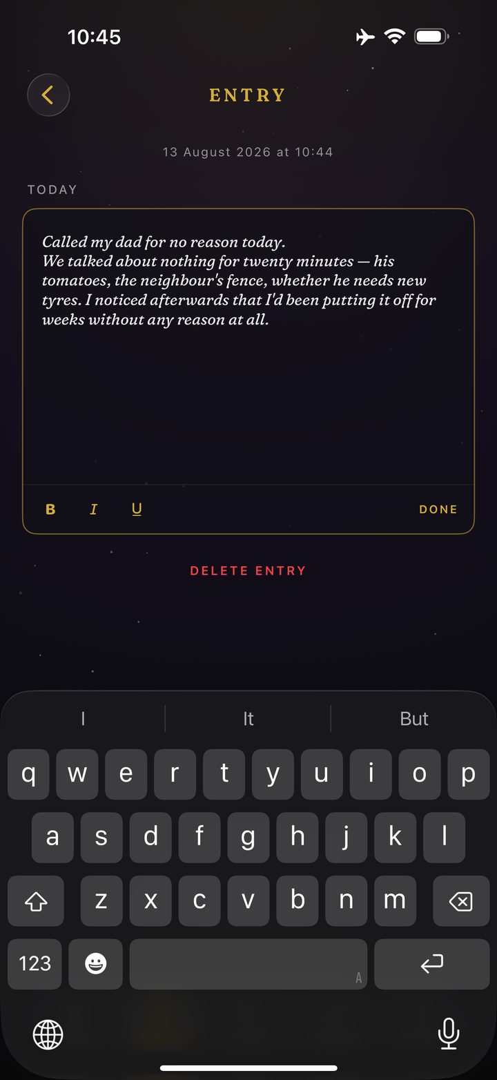 Writing an entry with bold, italic and underline controls